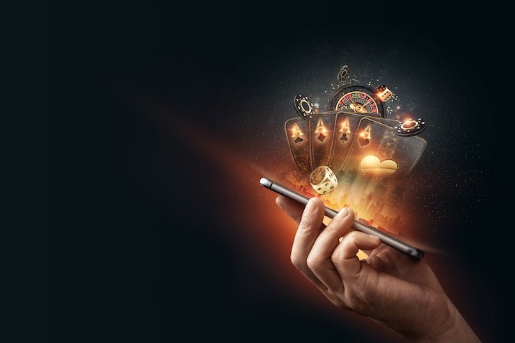 Ilustrasi perangkat modern dan server yang mendukung keamanan platform hiburan